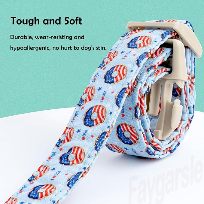 Faygarsle Patriotic Dog Collar, 4th of July Design, American Flag Pattern, Light Blue Summer Design for Small Medium Large Dogs XS
