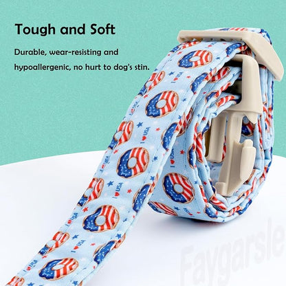 Faygarsle Patriotic Dog Collar, 4th of July Design, American Flag Pattern, Light Blue Summer Design for Small Medium Large Dogs M