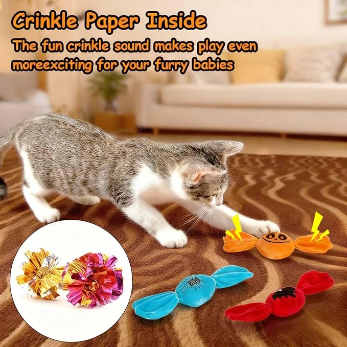 Retro Shaw Cat Toys,Kitty Bundle Candy Catnip Toys with Crinkle Sound Inside,3PCS Sweet Treats Cat Toy, Trick or Treat for Kitten Toys,Interactive Indoor Kitty Kicker for All Breeds