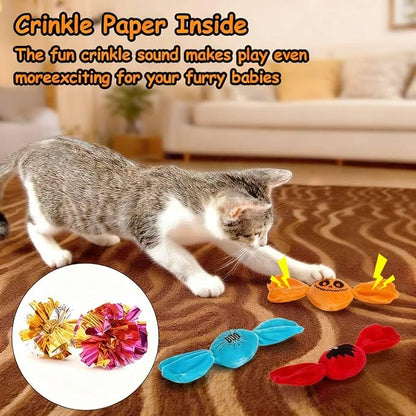 Retro Shaw Cat Toys,Kitty Bundle Candy Catnip Toys with Crinkle Sound Inside,3PCS Sweet Treats Cat Toy, Trick or Treat for Kitten Toys,Interactive Indoor Kitty Kicker for All Breeds
