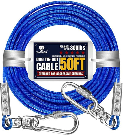 Tie Out Cable for Dogs Up to 300lbs,50ft Extra Strong 1000lbs Break Strength Tie-Out Tether Trolley Training Lead,Dog Run Cable for Yard Garden Park Camping Outside (Reflective Blue, 300lbs 50ft)