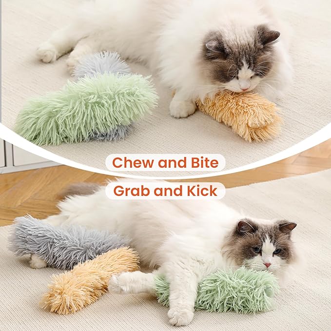 3 Pack Cat Pillow Toys with Catnip, Soft Plush Crinkle Cat Kicker Toys, Interactive Indoor Kitten Chew Toys for Kitty Exercise, Catnip Toys, Promotes Self Play