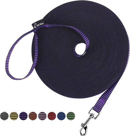 Hi Kiss Dog/Puppy Obedience Recall Training Agility Lead - 15ft 20ft 30ft 50ft 100ft Training Leash - Great for Training, Play, Camping, or Backyard(15ft,Black_Purple)