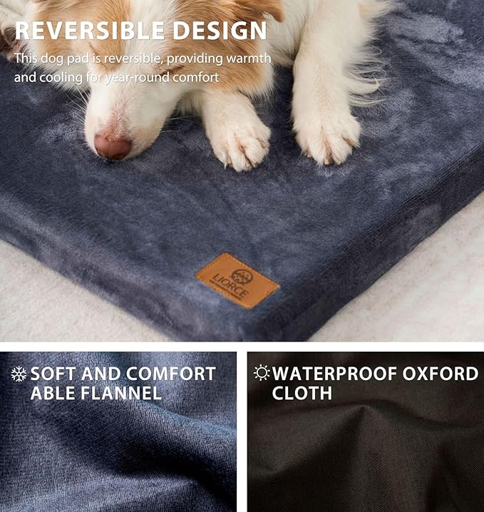 Dog Bed Medium Size Dogs - 30-inch Dog Crate Pad with Removable Washable Cover and Waterproof Lining - Memory Foam Kennel Mat - Reversible Pet Bed (Cool & Warm), Dark Grey