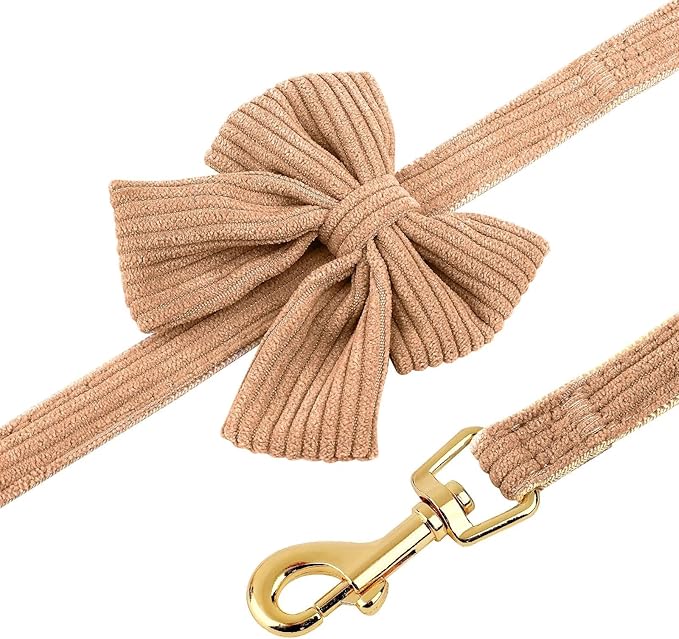 Didog Cute Small Dog Harness Collar and Leash Set with Bowtie, Breathable Soft Mesh Padded Puppy Harness, Dog Harness for Small Dogs Daily Walks Parties, Holiday Gatherings & Gifts, Brown, M