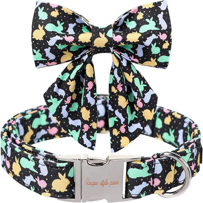 Unique style paws Easter Dog Collar with Bow Easter Eggs Chicken Collar with Flower for Small Medium Large Boys Girls Dogs