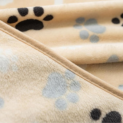 AIWEK Dog Blanket Paw Bone Pattern 1 Pack 2 Super Soft Warm Flannel Sofa Cover Car Bed Protector, Urine Proof Washable Outdoor Pet Blanket for Puppy Large Dogs & Cats,40"*30" Beige