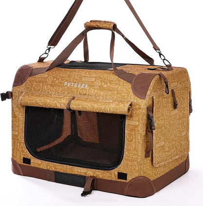 Petseek Extra Large Cat Carrier Soft Sided, Portable Small Dog Carrier for 2 Cats, 24"x16.5"x16" Car Travel Folding Comfortable Design, Yellow
