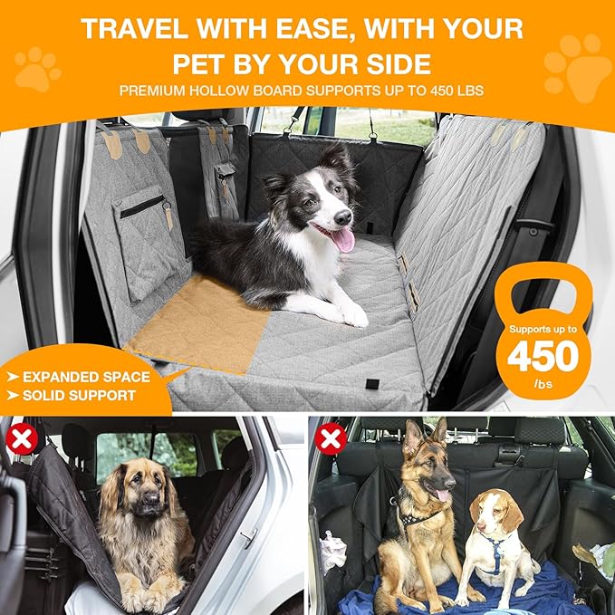 COMPAWNY Dog Car Seat Cover, Hard-Bottom Back Seat Extender for Pets, Waterproof Nonslip Hammock for Car, Backseat Dog Bed for Cars SUVs Trucks, Car Seat Protector, Universal Fit 52 x 25 in, Grey