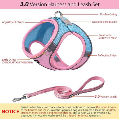 AIITLE Step in Dog Harness and Leash Set - No Pull Escape Proof Vest Harnesses with Soft Mesh and Reflective Bands, Adjustable Pet Outdoor Harnesses for Small and Medium Dogs Pink M
