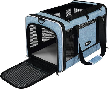 GAPZER Cat Carrier 18 x 11 x 11 Top Loading Soft-Sided Pet Travel Bag Over 15lbs, Portable Small Dog Puppy Car Crate 10 lbs, Chihuahua Kennel Carry Case, Kitty Cloth Cage Medium Cat Under 25 Blue
