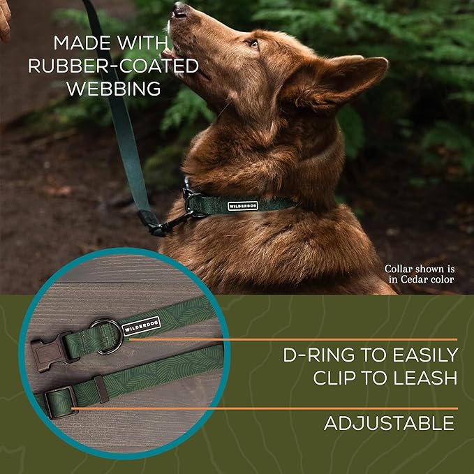 Wilderdog Waterproof Dog Collar - Repels Water & Dirt - Medium 13"-18" - Cedar