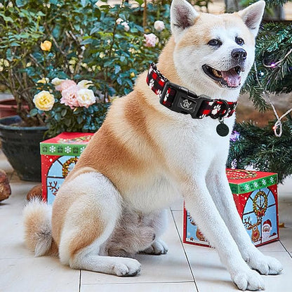 Elegant little tail Christmas Dog Collar, Pet Dog Collar Cotton Soft Plaid Winter Collars Holiday with Quick Release Buckle Pet Puppy for Large Dogs