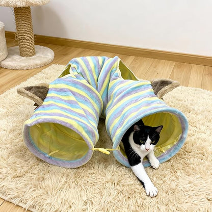 Cat Tunnel, 45" Cats Toys Collapsible Tunnel Straight Tube with a Fun Ball and 2 Holes, for Rabbits, Kittens, Ferrets, Puppy, Diameter 9.8 Inch
