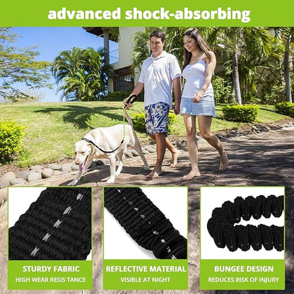 Rope Dog Leash 5 FT: Heavy Duty Leashes with Swivel Lockable Hook Reflective Threads Bungee and Padded Handle - Dog Lead for Large Small Medium Dogs Outside Walking Hiking Green
