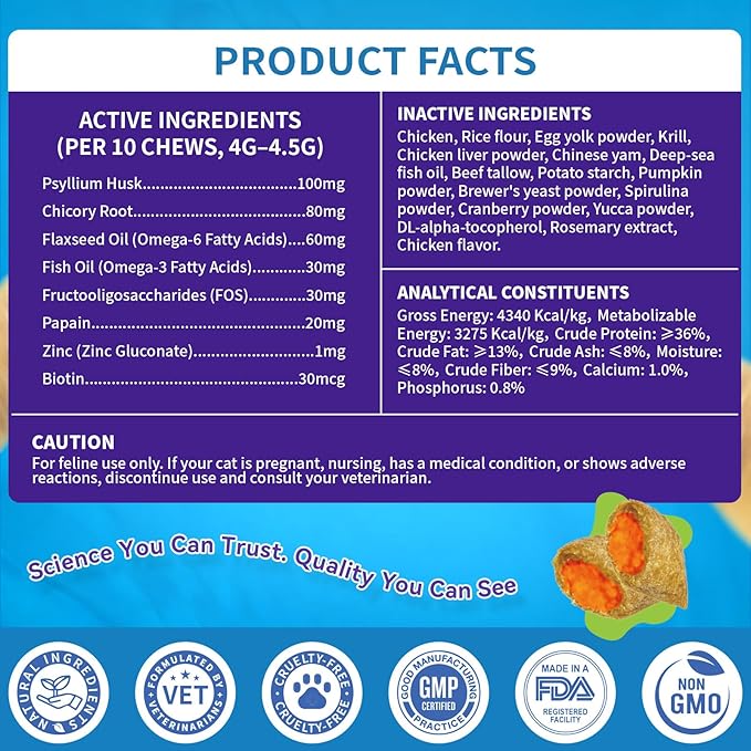 Cat Allergy Relief Chews, 500 Crunchy & Krill Core with Omega-3 Probiotic for Cats, Immunity Supports Seasonal Itching Paw Licking & Scratching Itchy Skin & Coat Support for All Breeds Chicken Flavor