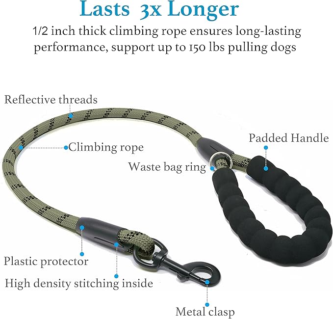 iYoShop Dual Dog Leash - 360° Swivel, No Tangle Walking Leash with Shock Absorbing Bungee for Two Dogs (Large, 25-150 lbs, Military Green)