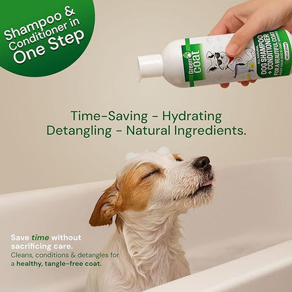 Green Coat 2-in-1 Dog Shampoo & Conditioner, Caviar Extract, Aloe & Bergamot for Sensitive Skin, Deep Shine + Detangler, Hydrating Luxury Dog Wash, 16oz, Made in USA