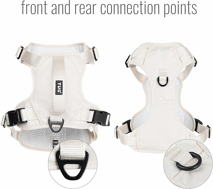 TUG Dog Harness with 2 Leash Connection Points | Adjustable, Padded, Lightweight | Handle on Back | No-Pull Front Clip (Large, Cream)