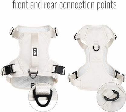 TUG Dog Harness with 2 Leash Connection Points | Adjustable, Padded, Lightweight | Handle on Back | No-Pull Front Clip (Large, Cream)