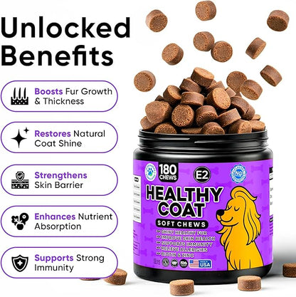Omega 3 Fish Oil Chews for Dogs – Skin & Coat Supplement for Dog Allergy Chews- Anti Itch for Dogs - Soothes Itchy Skin & Shedding with Salmon - EPA & DHA - Chicken Flavor - 180 Chews for Daily Care