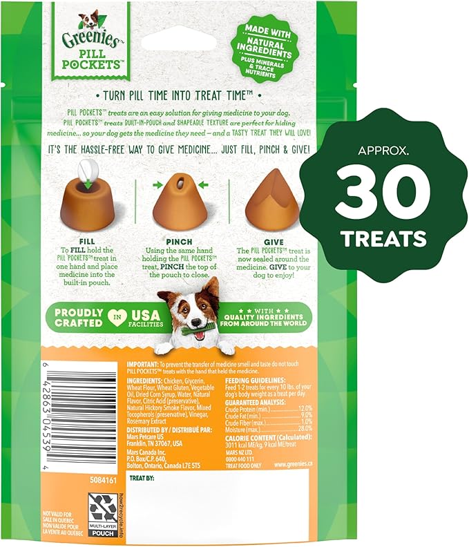 Greenies Pill Pockets for Dogs, Small Size Soft Dog Treats, Chicken Flavor, 3.2 oz. Pouch