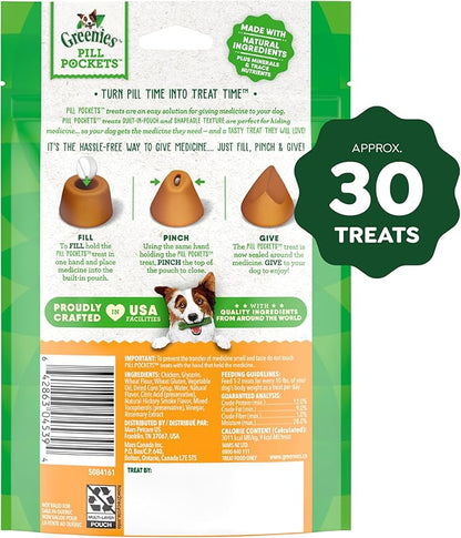 Greenies Pill Pockets for Dogs, Small Size Soft Dog Treats, Chicken Flavor, 3.2 oz. Pouch