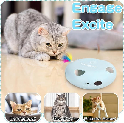 Scsuupoee IInteractive Cat Toy, Electric Cat Toys for Moving Concealed Feathers, Smart Sensor 7 Holes Whack a Mole Feather Toy, USB Charge Automatic Kitten Toys,Blue
