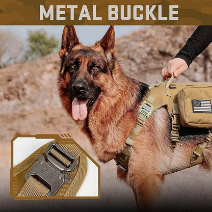 Forestpaw Tactical Dog Harness for Large Dogs,Tactical Dog Collar with Bungee Leash Set,No Pull Military Dog Harness for Walking Training,Adjustable for Medium Large Dogs,Khaki,Chest 15.5-25.5"