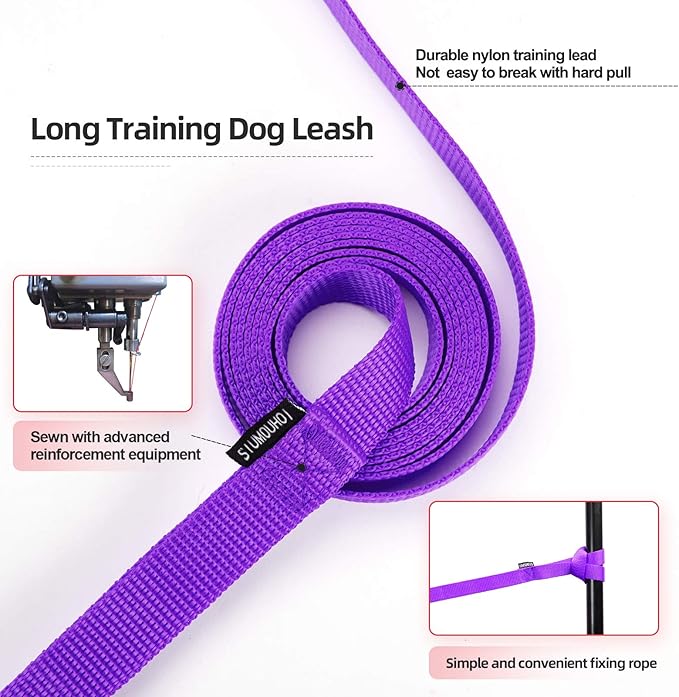 Dog/Puppy Obedience Recall Training Agility Lead - 20ft Long Training Leash，3/4in Wide - Great for Play, Camping, or Backyard（Purple,20 Feet）