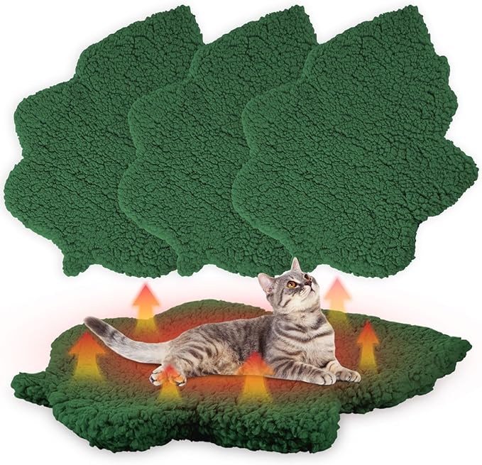 BrightRow 3 Pack Self Warming Pet Bed Leaf Shape Self Heating Cat Dog Mat Washable Thermal Sleeping Pad for Indoor Outdoor Hedgehog, Bunny, Sugar Glider, Rat, Chinchilla(Dark Green,Medium-18 x24)