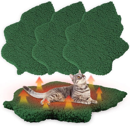 BrightRow 3 Pack Self Warming Pet Bed Leaf Shape Self Heating Cat Dog Mat Washable Thermal Sleeping Pad for Indoor Outdoor Hedgehog, Bunny, Sugar Glider, Rat, Chinchilla(Dark Green,Medium-18 x24)