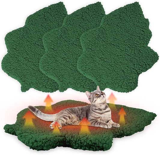 BrightRow 3 Pack Self Warming Pet Bed Leaf Shape Self Heating Cat Dog Mat Washable Thermal Sleeping Pad for Indoor Outdoor Hedgehog, Bunny, Sugar Glider, Rat, Chinchilla(Dark Green,Medium-18 x24)