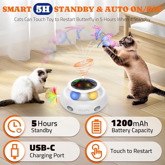Pawtners Interactive Cat Toy, 4 in 1 Automatic Interactive Kitten Toys for Indoor Cats Rechargeable with Fluttering Butterfly, Track Balls and Ambush Feather
