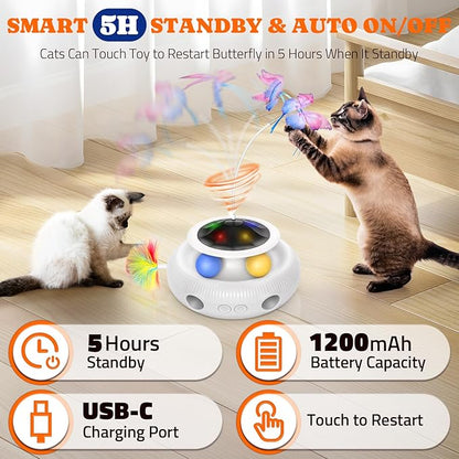Pawtners Interactive Cat Toy, 4 in 1 Automatic Interactive Kitten Toys for Indoor Cats Rechargeable with Fluttering Butterfly, Track Balls and Ambush Feather