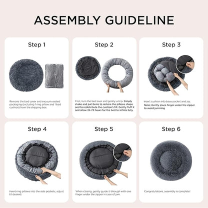 Bedsure Calming Dog Bed for Large Dogs - Donut Washable Large Pet Bed, 36 inches Anti-Slip Round Fluffy Plush Faux Fur Dog Bed, Fits up to 80 lbs Pets, Dark Grey