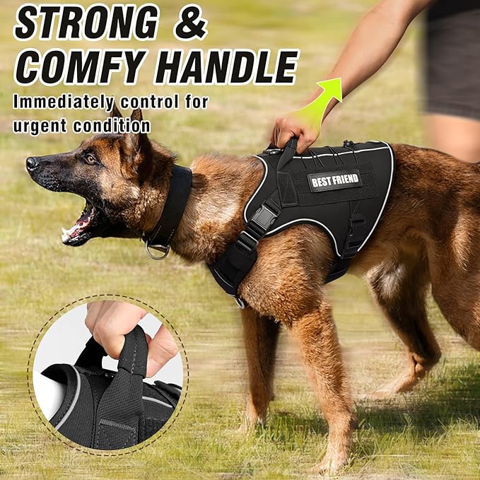 Tactical Dog Harness for Large Dogs,No Pull Military Dog Vest with Handle,Reflective Heavy Duty Pet Harness for K9 Working Walking Hiking Training Black XL