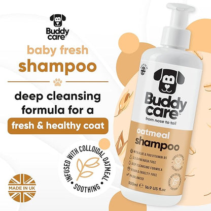 Oatmeal Dog Shampoo for Smelly Dogs (16.90oz) - Hypoallergenic & Itch Relief Formula, Gentle on Sensitive Skin, Includes Dog Shampoo and Conditioner - Essential Dog Grooming Supplies