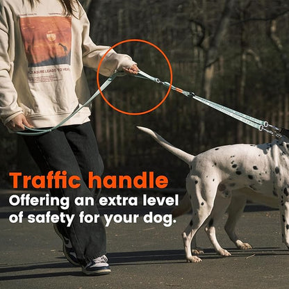 HOWGO Double Dog Leash, No Tangle 360° Swivel, Adjustable Two Padded Handles, Double Clip Dog Leash Coupler Splitter for 0~50 lbs Small and Medium Breeds (Orange, 2/3'' x 4.8 FT, Ultralight)