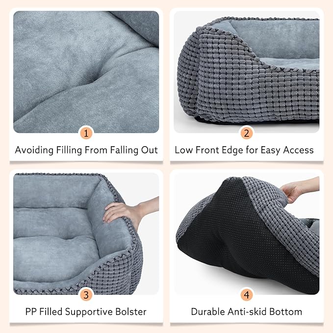 MIXJOY Dog Beds for Medium Dogs Washable, Rectangle Pet Bed Medium Size Dog, Orthopedic Sleeping Pet Sofa Bed, Soft Calming Cat Beds for Indoor Cats, Anti-Slip Bottom with Multiple Size (25'', Grey)