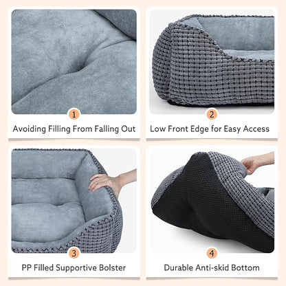 MIXJOY Dog Bed for Large Medium Small Dogs, Rectangle Washable Sleeping Puppy Bed, Soft Calming Cat Beds for Indoor Cats, Orthopedic Pet Sofa Bed, Anti-Slip Bottom with Multiple Size (20'', Grey)