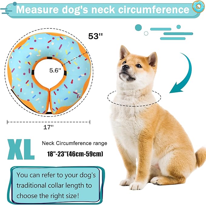 Recovery Donut Collar for Dogs & Cat,Inflatable Dog Cone Collar Alternative After Surgery,Soft Cone for Large Medium Small Dog,Adjustable Pet Neck Donut(Blue,X-Large)