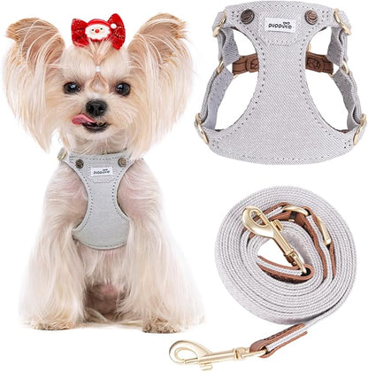 Puppytie No Pull Dog Harness with Multifunction Dog Leash,Soft Adjustable No Choke Escape Proof Pet Harness Vest for Medium Dogs,Denim Gray,M