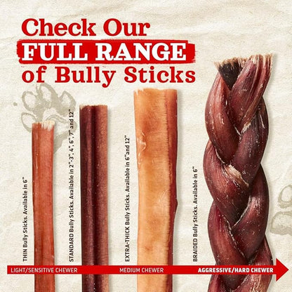 Natural Farm Odor-Free Braided Bully Sticks (4-5 Inch, 10 Pack) - 100% Grass-Fed Beef, Grain-Free, Low Fat & Fully Digestible Best Dental Treats, Safest Long Lasting Pizzle Chews to Keep Your Dog Busy