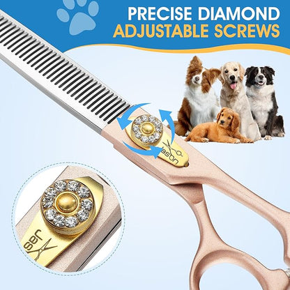 JASON 7.5" Dog Grooming Scissors - Professional Thinning Shear with 54 Teeth Japanese 440C Stainless Steel Blender Scissor for Dogs, Cats and Other Animals Christmas Gift