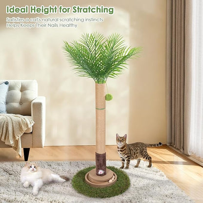 Cat Scratching Post, 35 Inch Tall Cat Scratcher Cat Tree Tower with Hanging Ball for Indoor Cats Adults,Areca Palm Sisal Rope Kitten Scratch with Interactive Mouse Cat Toy