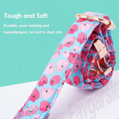 Faygarsle Blue Pink Dog Collar for Small Medium Large Dogs Cute Puppy Collars for Female Dogs Floral Dog Collars for Summer Spring Wedding Necklace Girl Dog Collar M