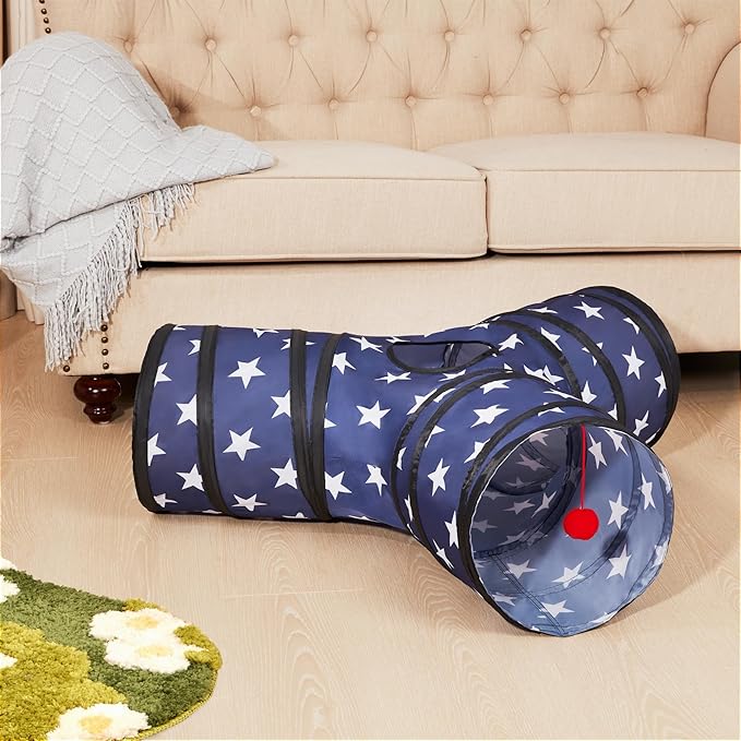 Tempcore Cat Tunnels for Indoor Cats, Collapsible 3 Way Kitty Tunnel Bored Pet Toys with Peek Hole Toy Ball for Puppy, Kitty, Kitten, Rabbit Pentagram