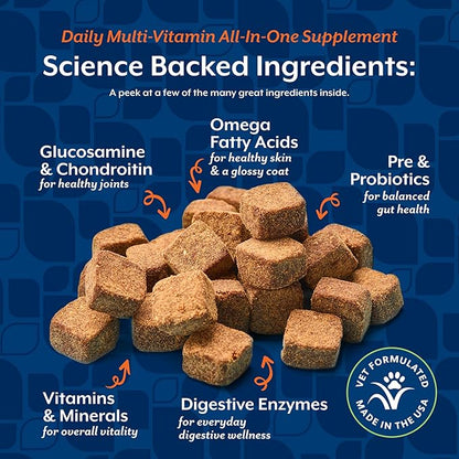 NaturVet All-in-One Dog Supplement - for Joint Support, Digestion, Skin, Coat Care – Dog Multivitamins with Minerals, Omega-3, 6, 9 – Wheat-Free Vitamins for Dogs – 120 Soft Chews
