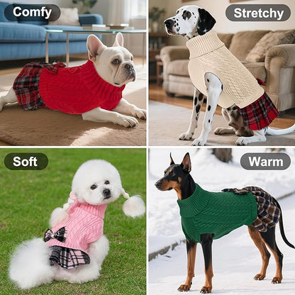 KYEESE Dog Sweater Comfy Dogs Clothes with Bowtie Warm Pullover Pet Coats Soft Turtleneck Dog Sweaters for Small Dogs Male Stretchy Knitwear Pet Sweater Dress, Blue, Large